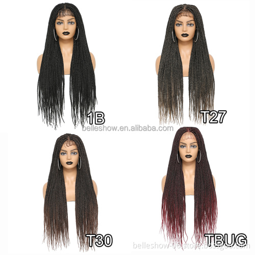 30inch Long Straight Heat Resistant Natural Black Box Braid Synthetic Braiding Hair Wigs Full Handmade 4x4 Lace Front Wig